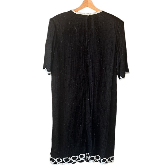 Vintage Brilliante JA 100% Silk Allover Beaded Black White Sheath Midi Dress 2X - Picture 8 of 15